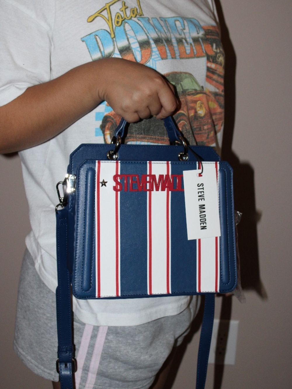 Steve Madden blue, white, and red striped crossbody